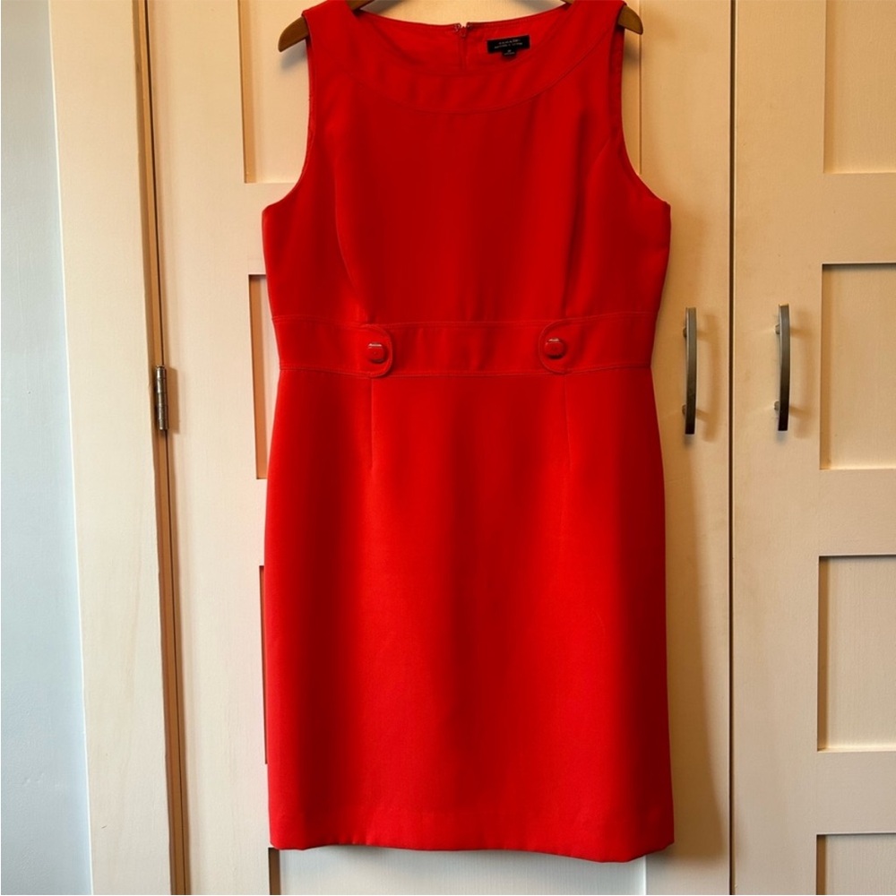 Tahari Vibrant Coral Red Button-Accent Mini Dress